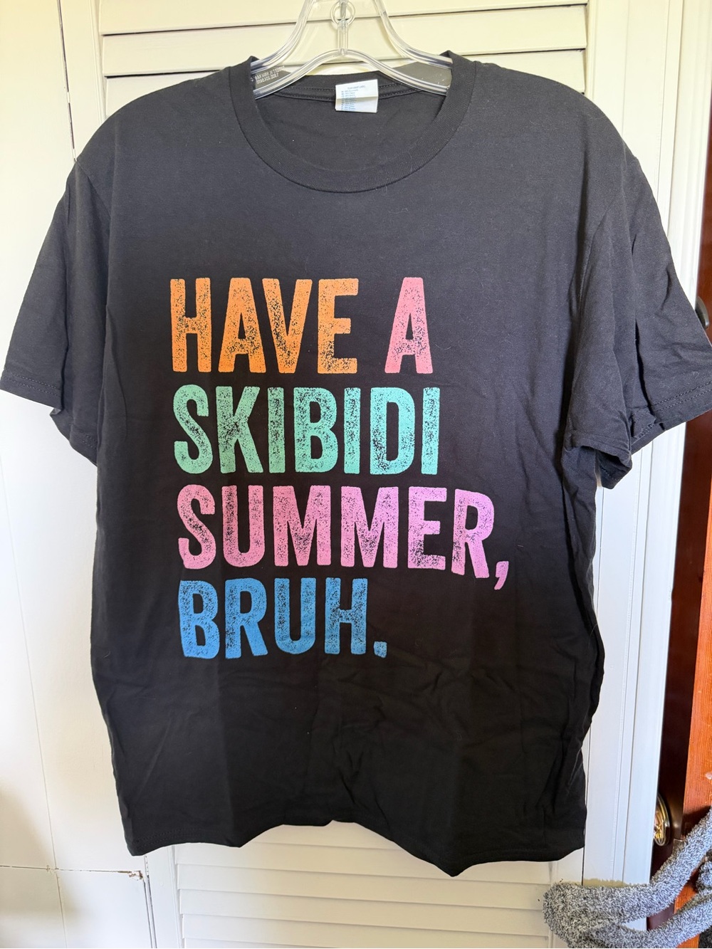Port and Company Black  Graphic Tee with Orange, Green, Pink & Blue Text